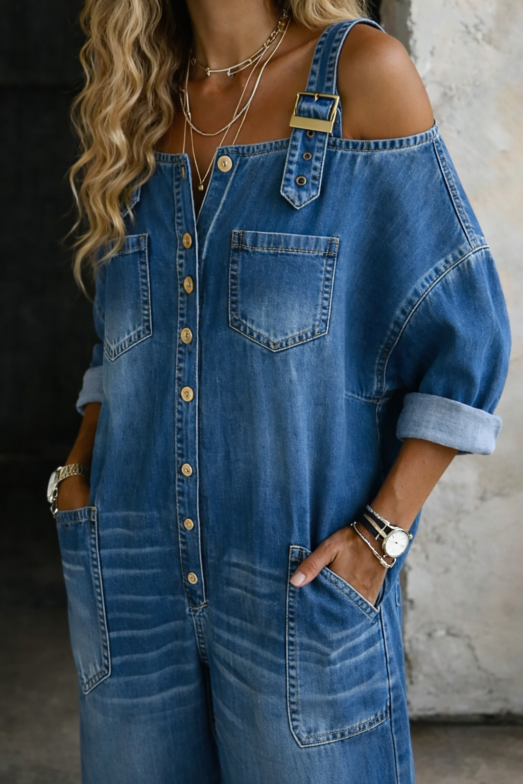 Alessia™ | Combinaison Denim Élégante à Épaules Dénudées