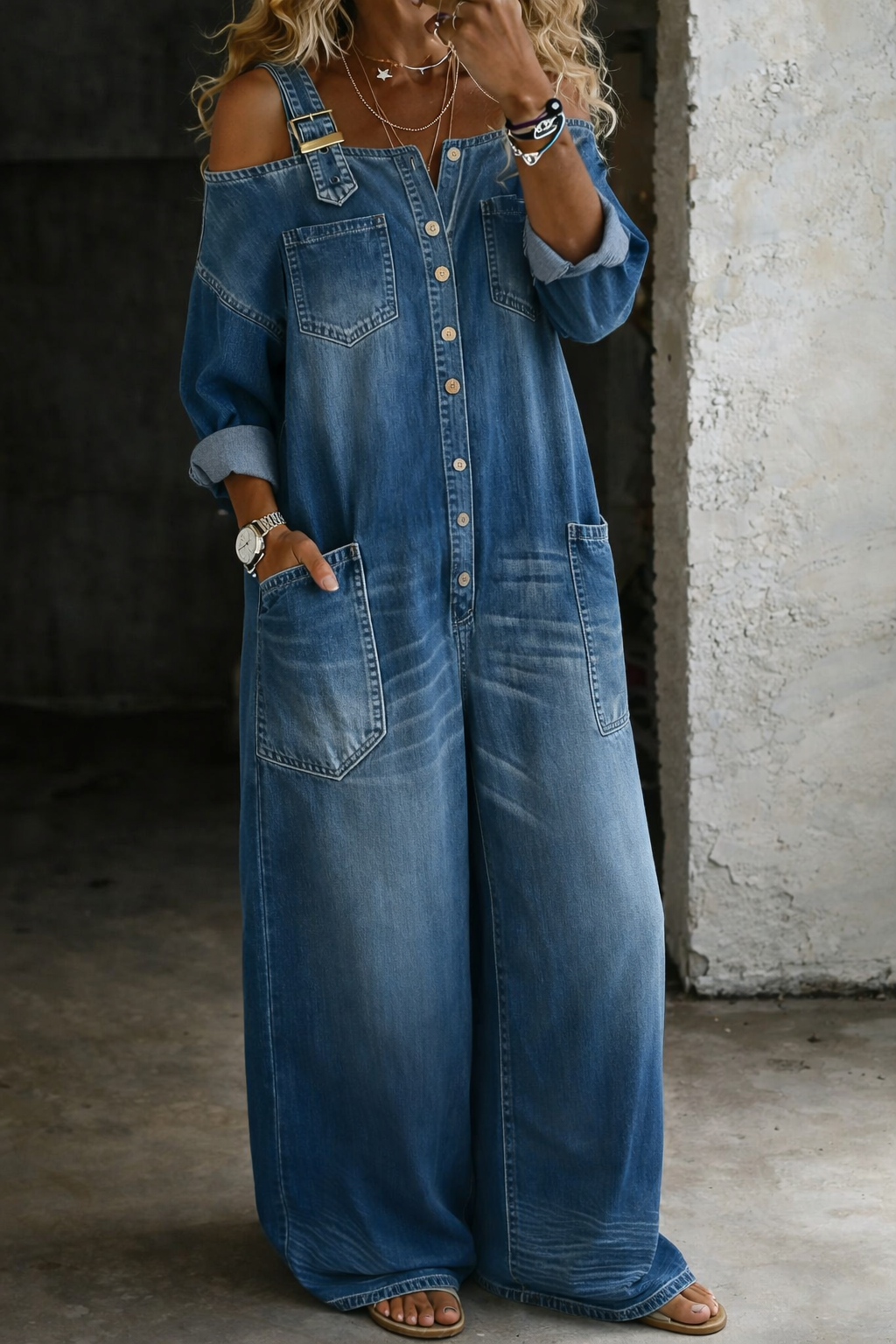 Alessia™ | Combinaison Denim Élégante à Épaules Dénudées