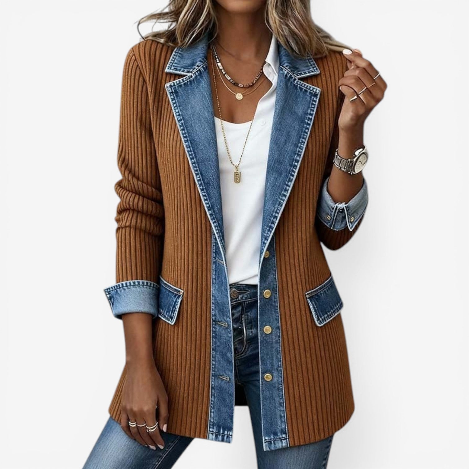 Camille™ Veste Hybride Denim & Maille