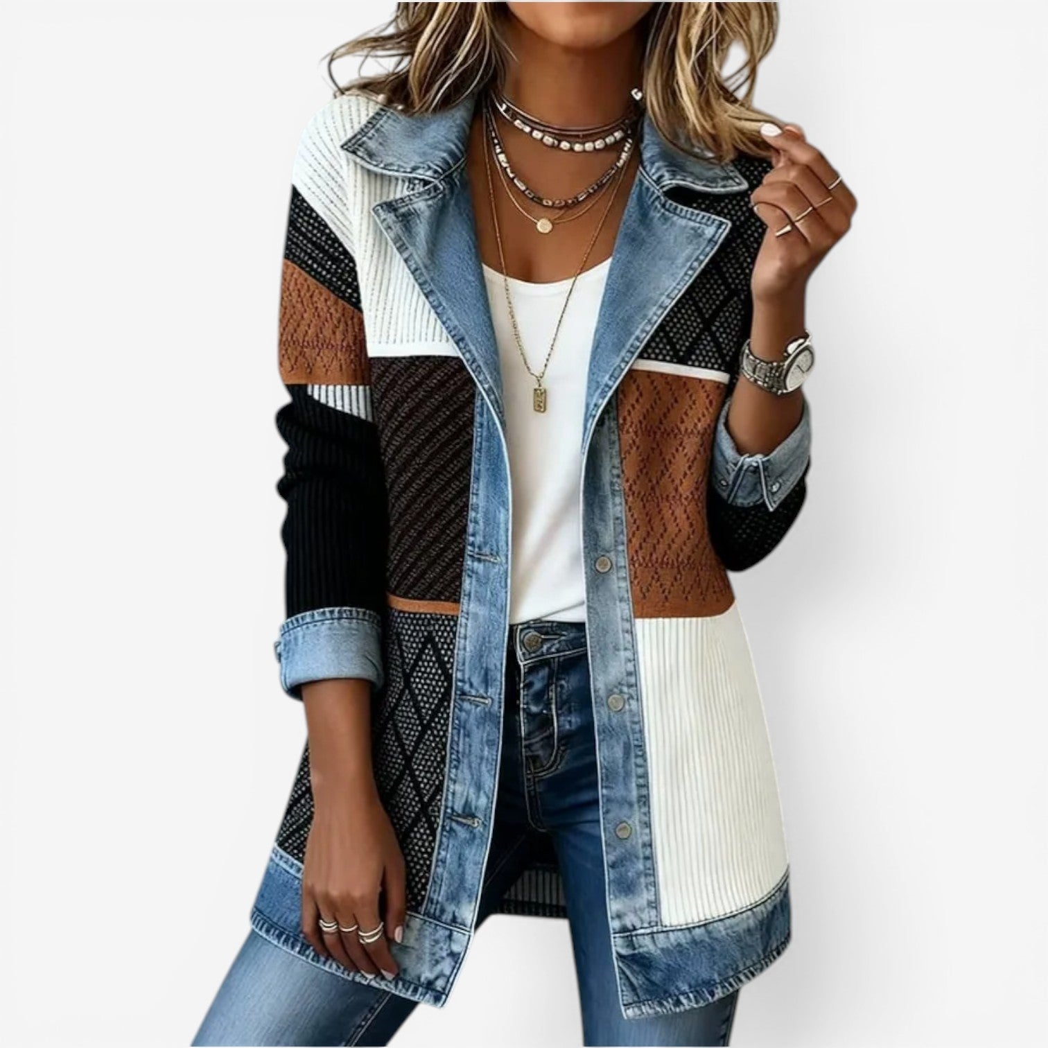 Camille™ Veste Hybride Denim & Maille