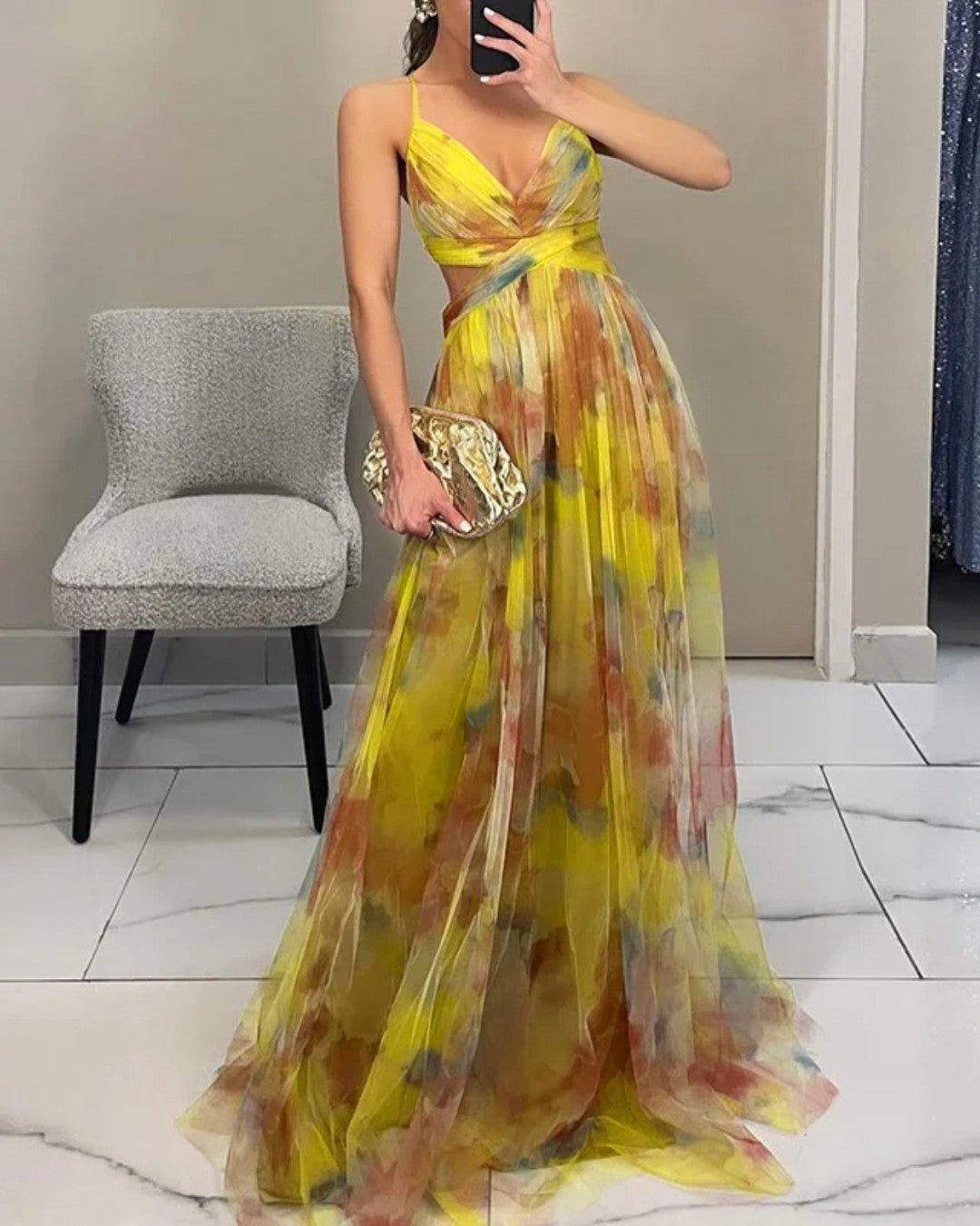 Virelle | Robe longue de luxe à imprimé floral raffiné