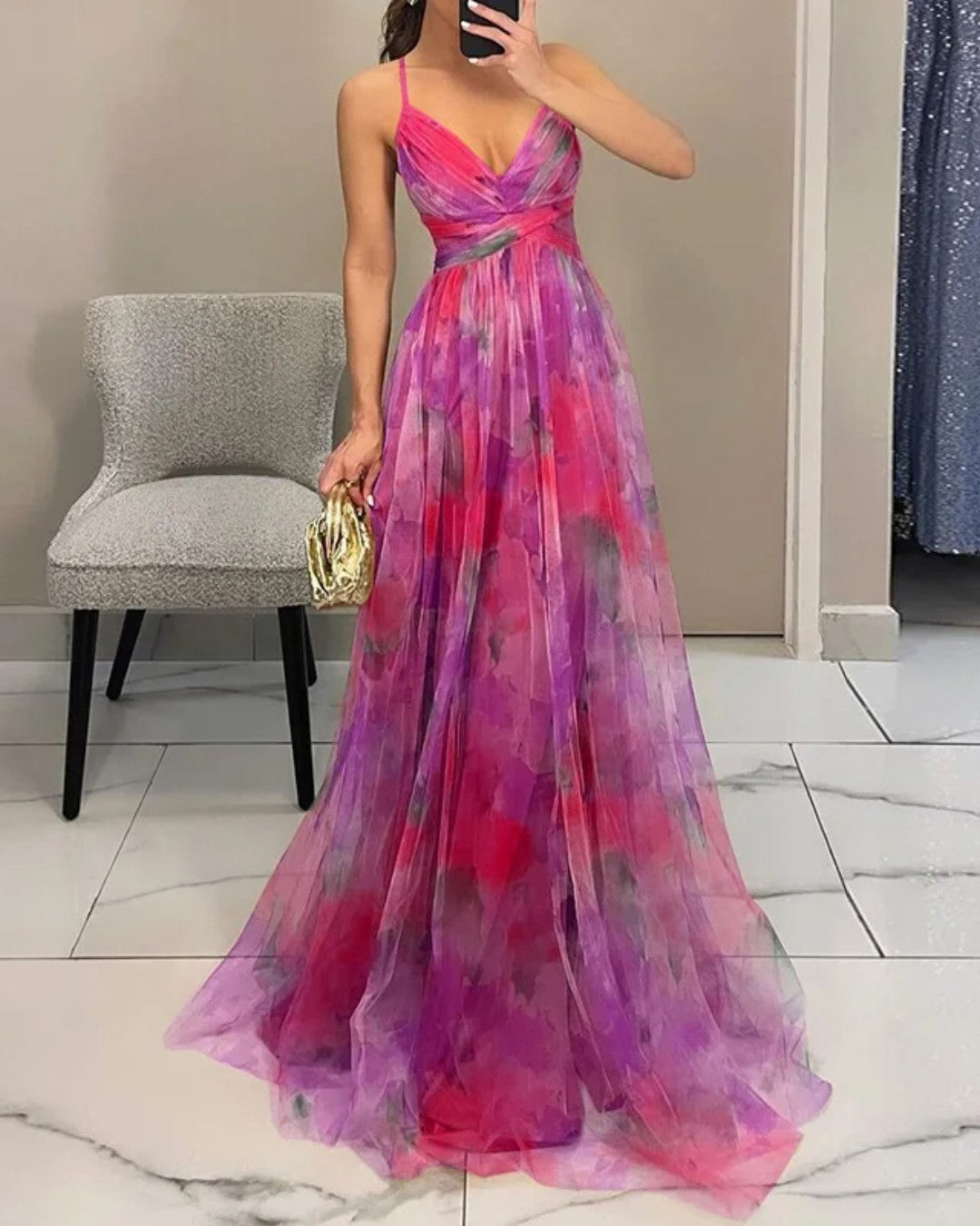 Virelle | Robe longue de luxe à imprimé floral raffiné