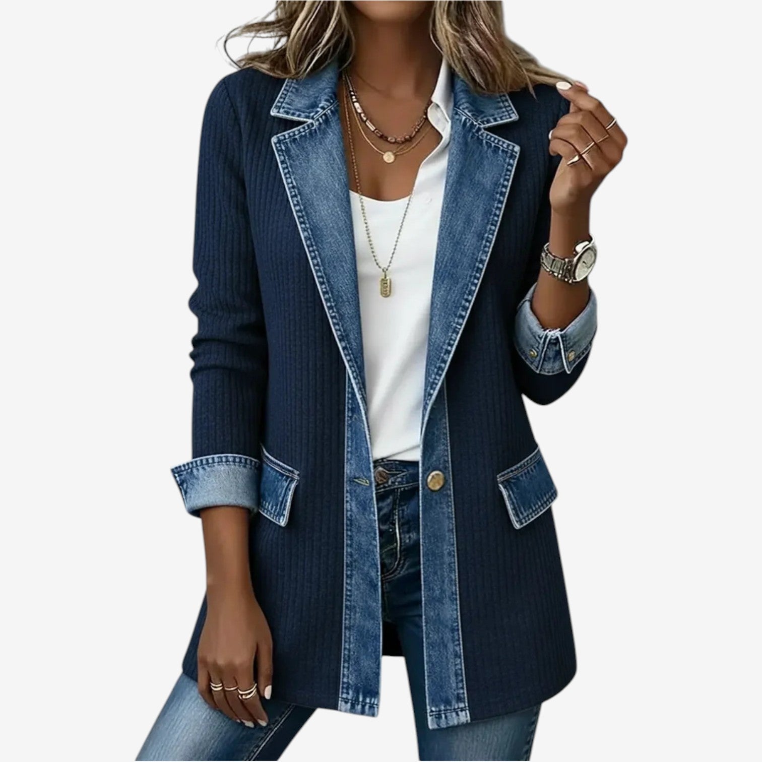 Camille™ Veste Hybride Denim & Maille