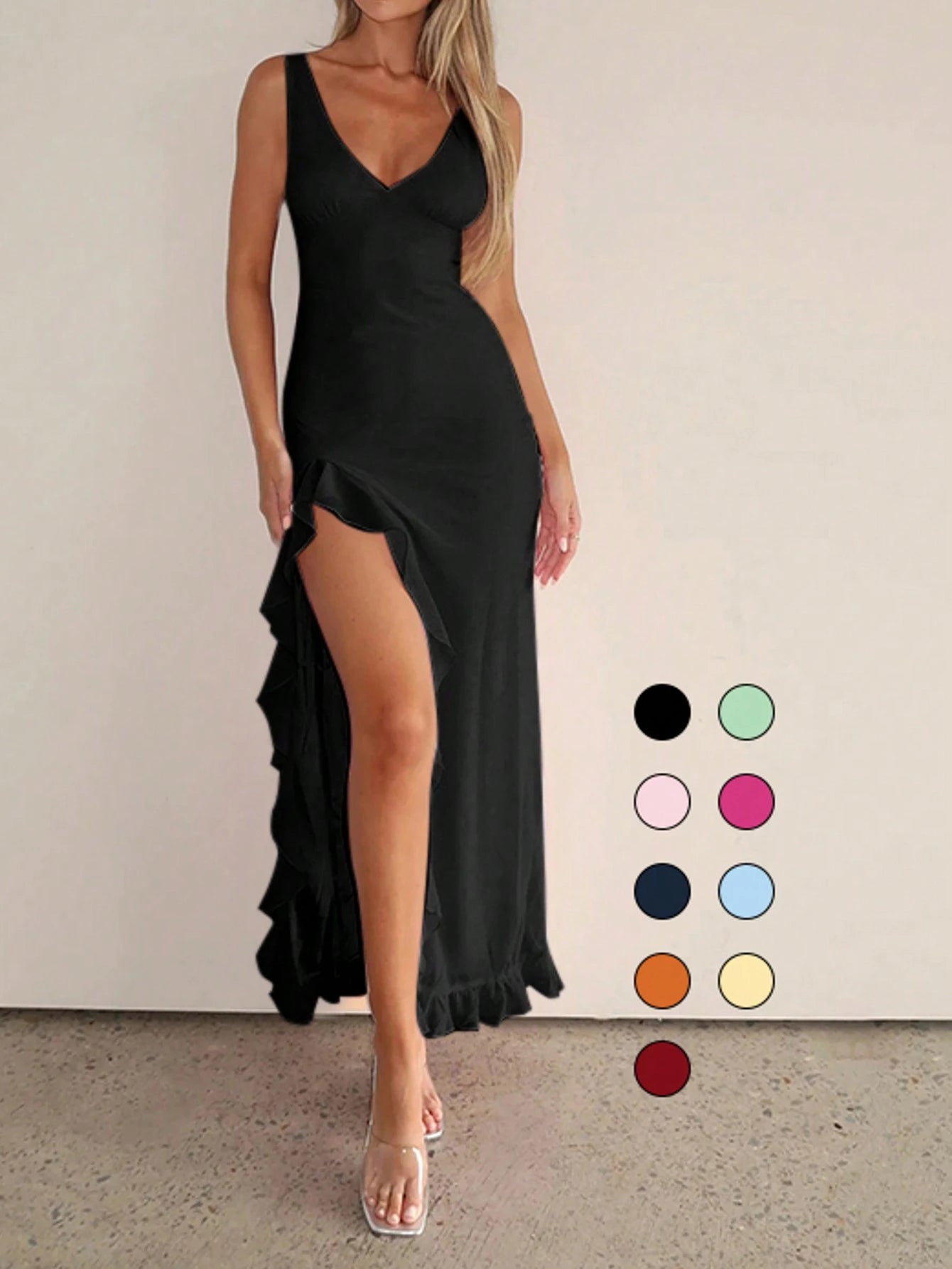 Robe Élégance – V-Hals, Volants & Split