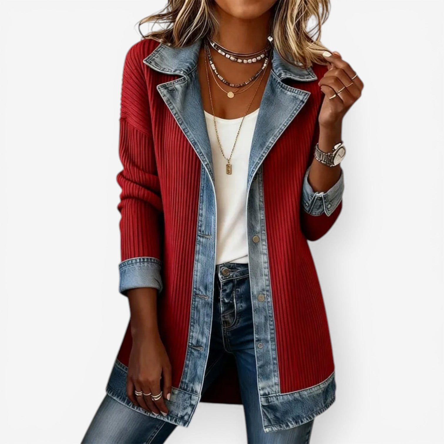 Camille™ Veste Hybride Denim & Maille