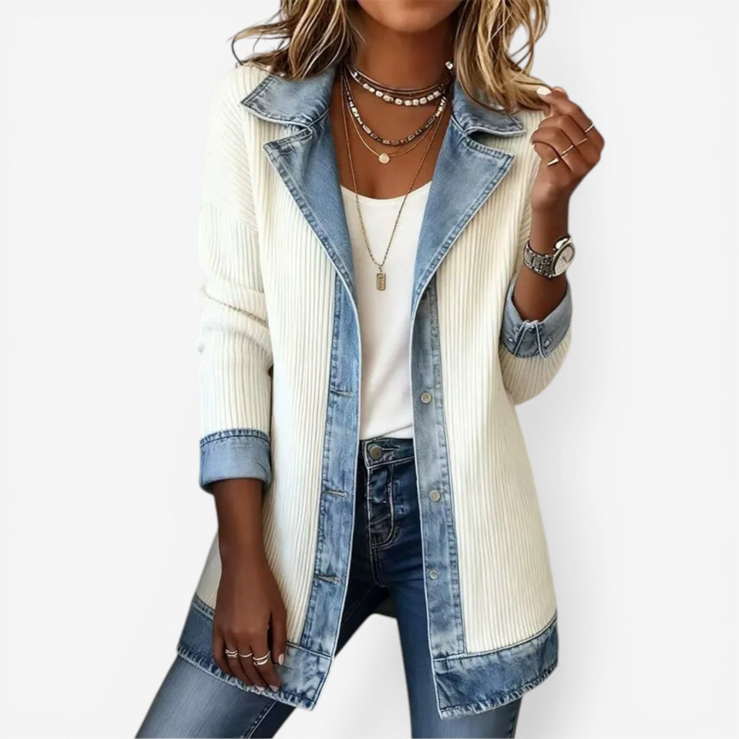 Camille™ Veste Hybride Denim & Maille